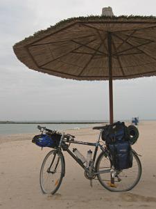 My bicycle under a sunshade at a
beach resort on Romanian Black Sea coast.