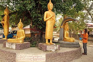 Arto sprinkling water on Buddha statues during the Lao New Year. Photo by Sandra Wilke.