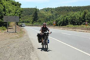 Sandra cycling on the Pan-American Highway.